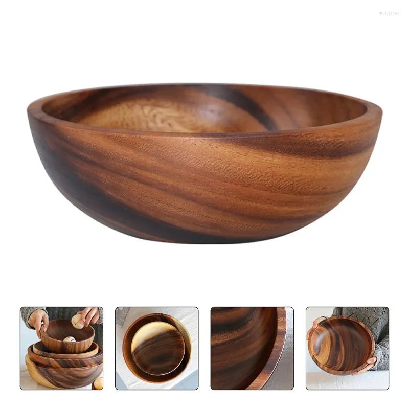 Bowls Restaurant Rice Wooden Fruit Bowl Stew Salad Serving Utensils Wood Round Dinnerware Kitchen Tableware