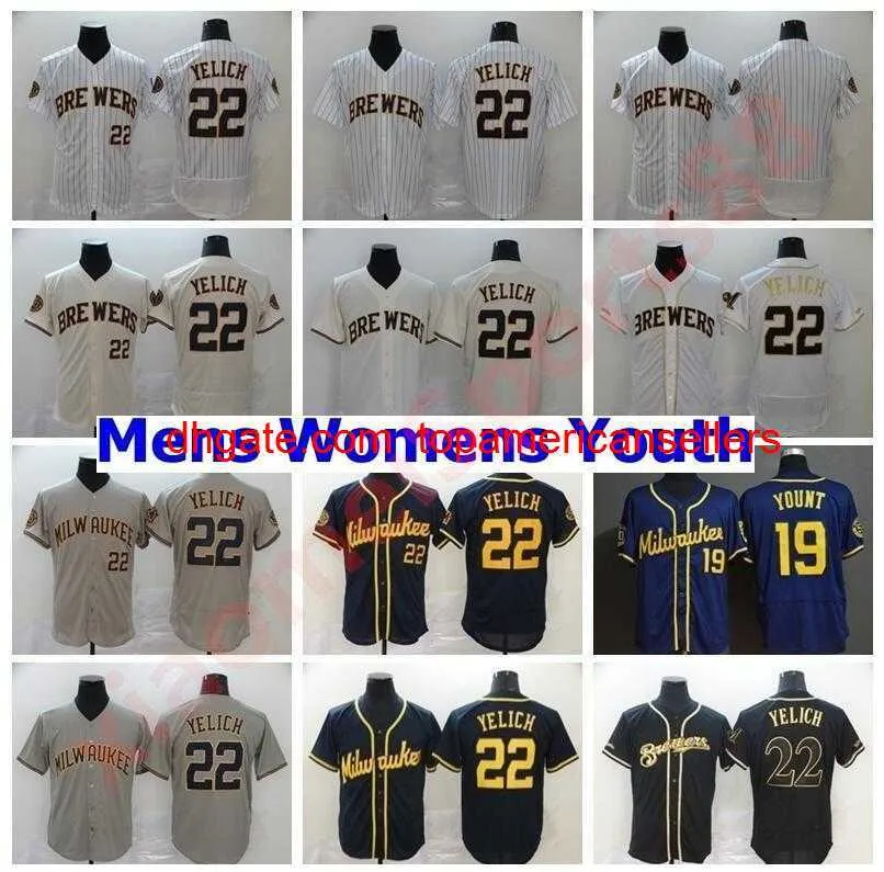 2021 Homens homens crian￧as jovens 22 Crist￣ Yelich Jersey 19 Robin Yount Good Qual Qual