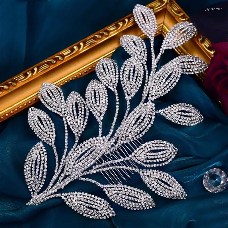 Headpieces Bruids kam Rhinestone Leaf Wedding Haar sieraden Bruidaccessoires Luxe kristal dame