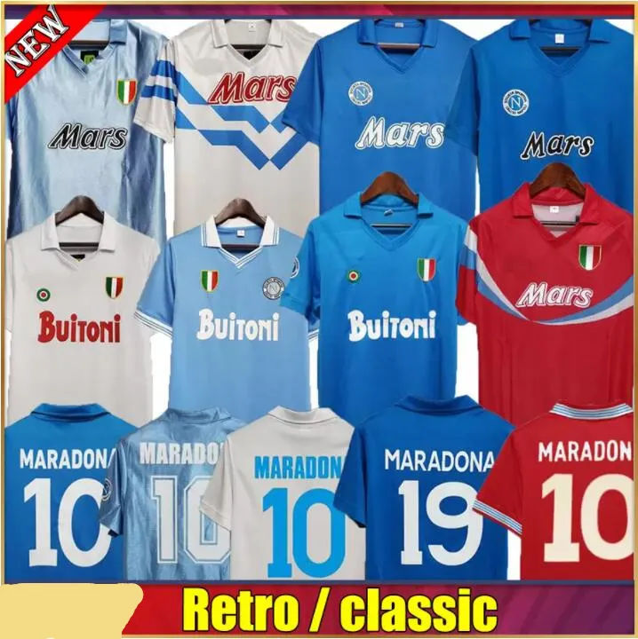 Maradona 1986 1987 1988 1999 voetbal Napoli Retro voetbalshirts 87 88 89 91 93 klassiek blauw thuis weg rood thaise kwaliteit voetbal voor heren Coppa Napels voetbalshirts