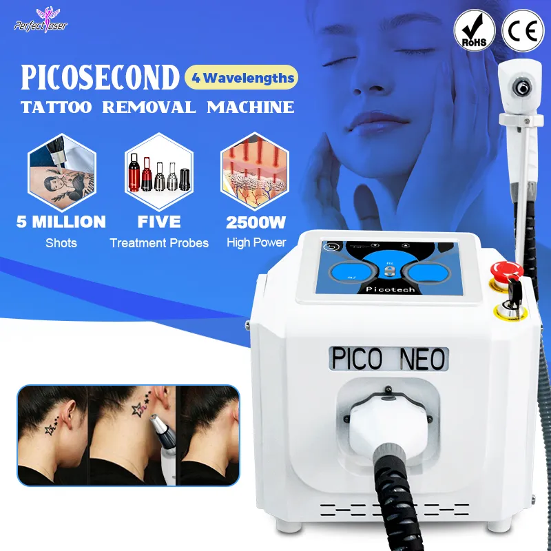 Pico laser picosecond q switch maskin alla färger tatuering avlägsnande kol skalbehandling 5 miljoner skott oem språk och logotyp finns tillgängliga