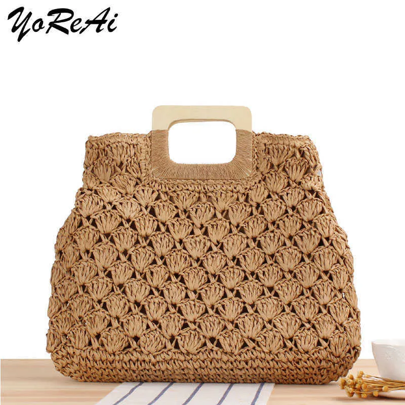 Clutch Bags Yoreai Casual Rattan Large Capacity Tote for Women Wicker Woven Wooden Handbags Summer Beach Straw Bag Lady Big Purses Travel 230213