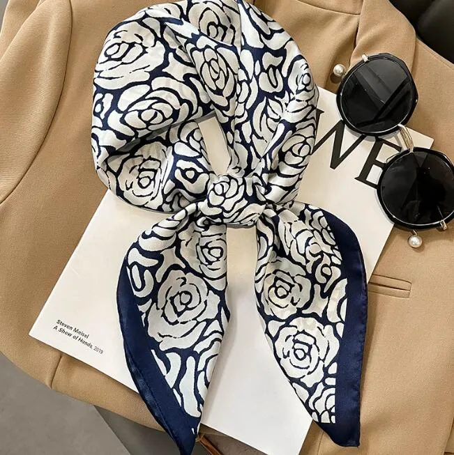 5color 70-70cm Print Flower Imitate Silk Scarf Headband for Women Fashion Long Handle Bag Scarves Paris Shoulder Tote Luggage Ribbon Head Wrap