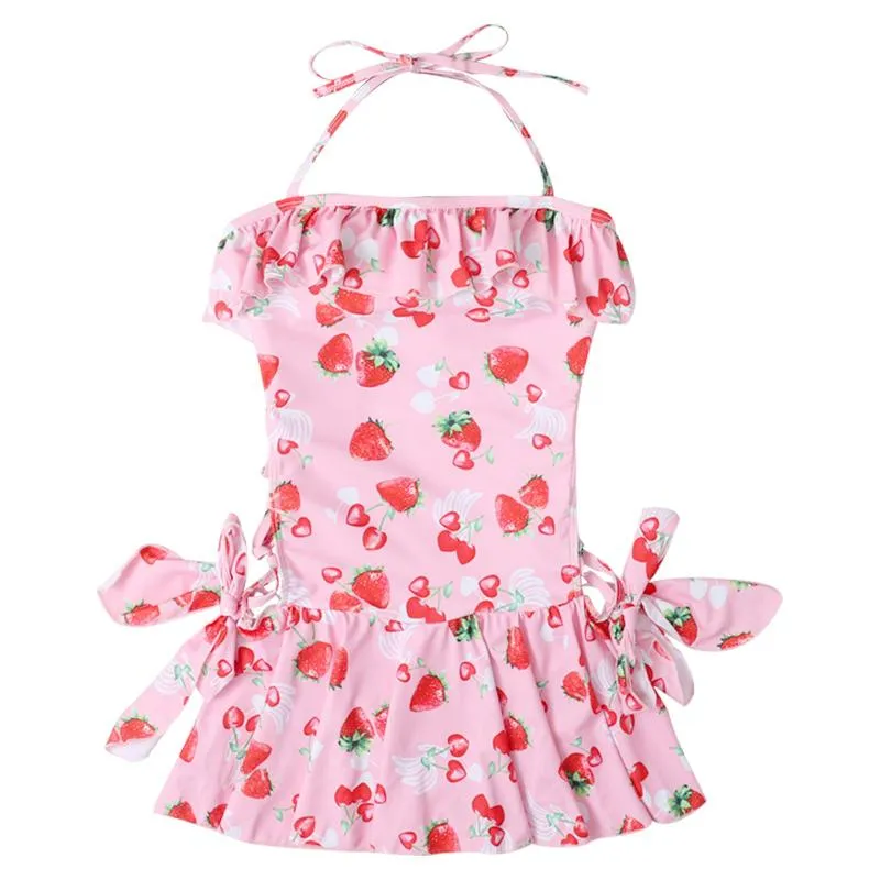 Women's Swimwear Sweet Lolita Strawberry One Piece Swimsuit Women Push Up Bathing Suits Beachwear Lace Monokini Cute Girls Cosplay