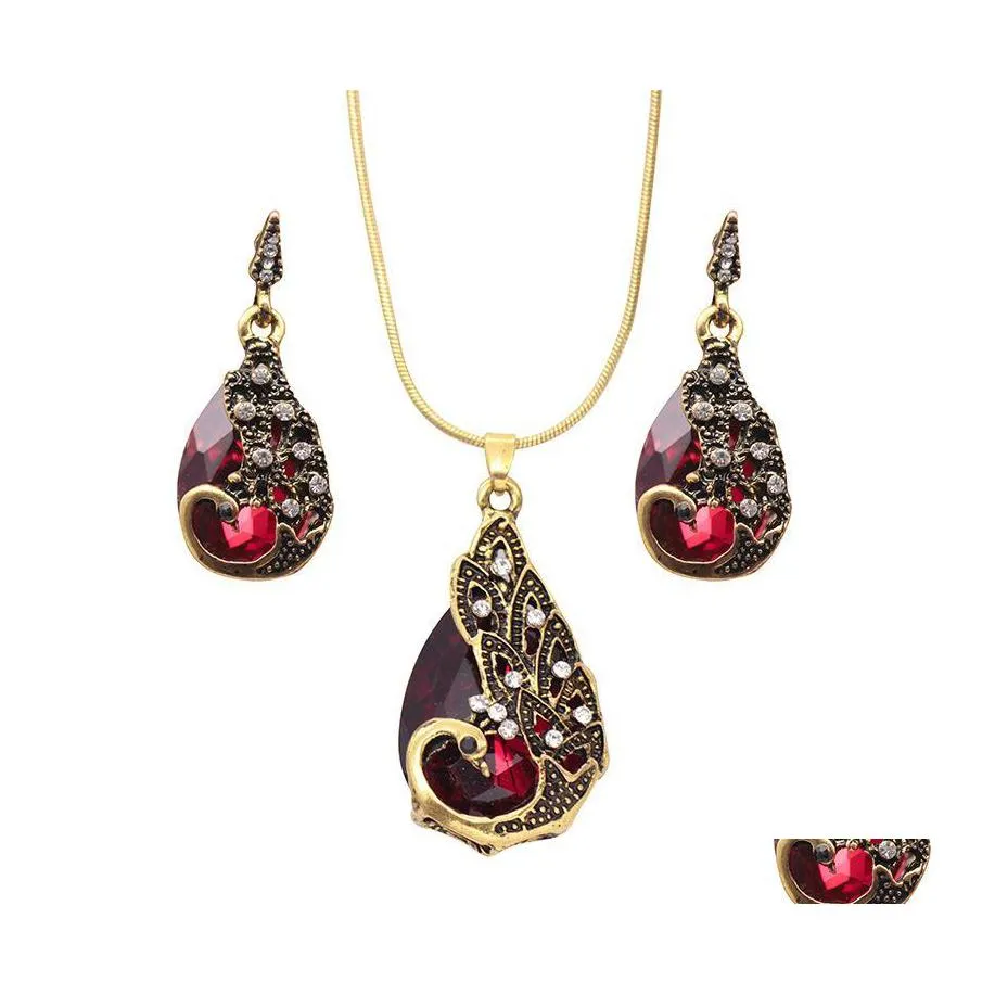 Oorbellen ketting pauw sieraden set strass African kralen kostuum water drop verloving bruiloft feest levering sets dhdh7