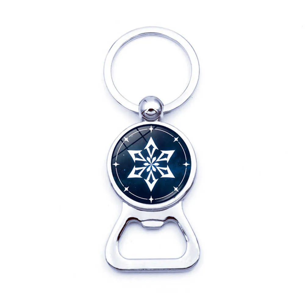 Nyckelringar Bottle Opener KeyChain Accessories Element Game Eye of God Water Wind Thunder Ice Key Chain Ring for Men Genshin Impact KeyChain G230210