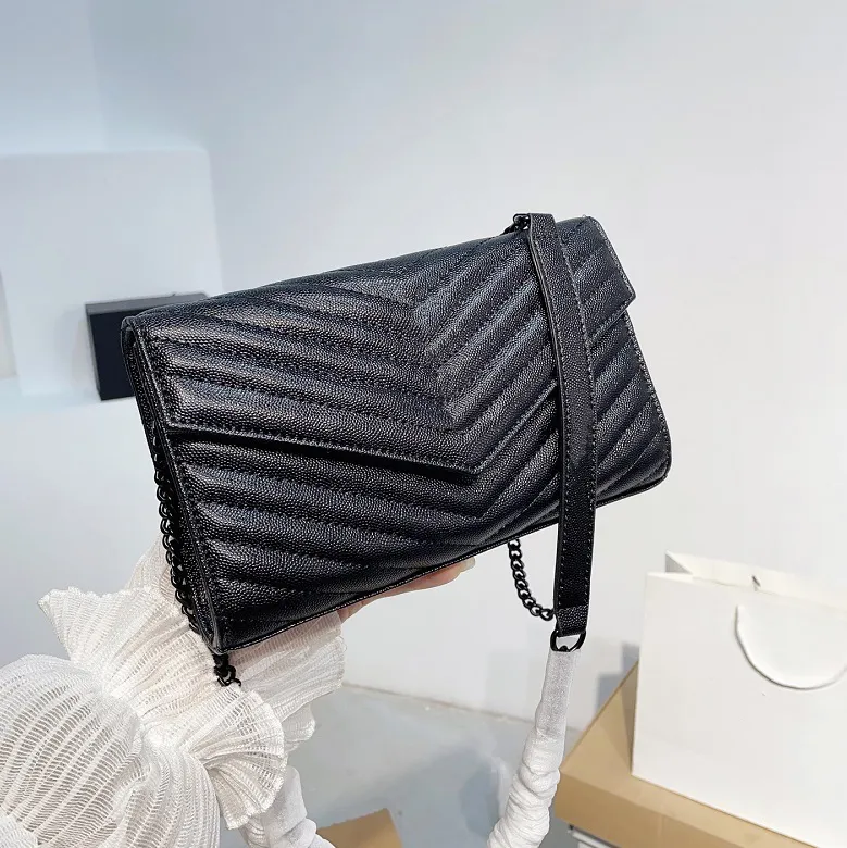 Mode axelväska solid färg handväska klassisk randig metall länk crossbody väska