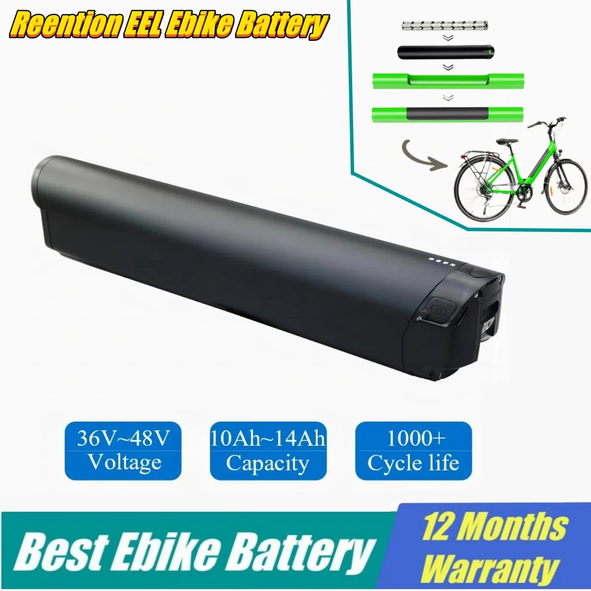 Reentie Eel Mini Pro 48V 36V Lithium Battery 11.6Ah 14Ah 13Ah Ebike -batterijen Gebouwd in 25A BMS Fit voor motor 250W 500W 750W