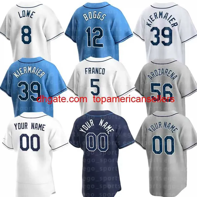 Maillots de baseball personnalisés baseball 39 Maillot Kevin Kiermaier 12 Wade Boggs 17 Austin Meadows 5 Wander Franco 56 Randy Arozarena 5