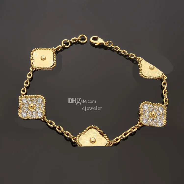 berlocksarmband designer smycken lyx vc brev 5 fyrbladiga blomsterarmband 18K guld 925 silver Graverat diamantarmband spänne originalförpackning klöver