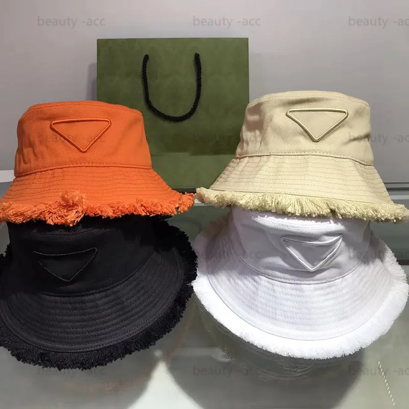 Sunmmer Tassel Caps Designer Bucket for Women Mens 3D Embroidered Letter Sun Hat High Fashion P Wide Brim Hats Orange Outdoor