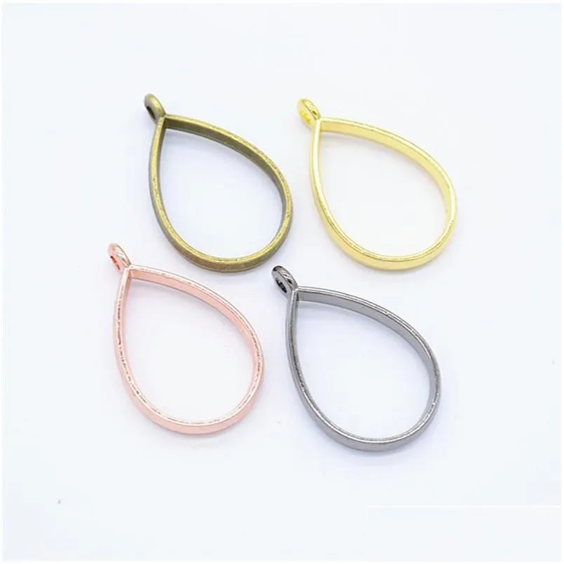 Charms 200 st/parti 33x21mm tårhorning Bezel Pendant Blanks Oval Blank Fram för smycken Making 7 Colors Drop Delivery 202 Dhnle