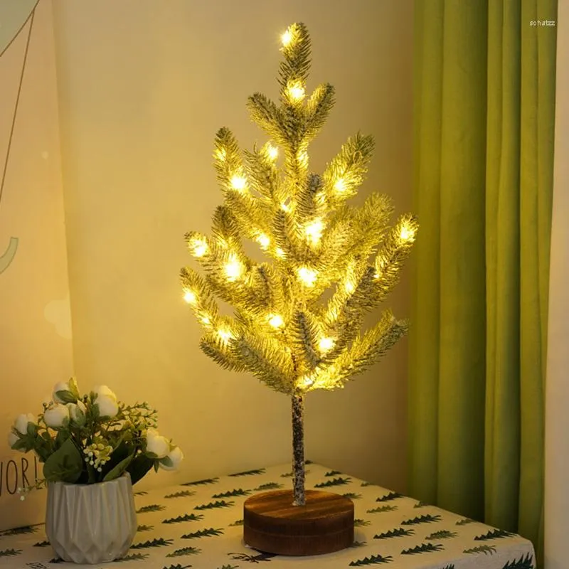 Décorations de noël 55 cm arbre avec lumières LED artificielles fausses aiguilles de pin décoration pour la maison Table 2023 année Navidad