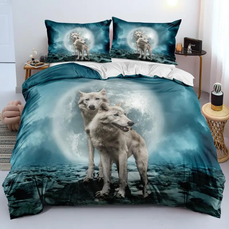 Bedding Sets HD Casal White Wolves Bed Loting Linen Consolador/Tampa do edredão Conjunto de Tamanho Doubador Completo 203x230cm Decoração de Moda