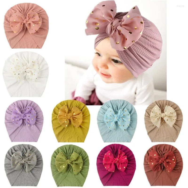 Hats Lovely Shiny Bowknot Kids Hat Cute Solid Color Baby Girls Turban Soft Thread Born Infant Cap Beanies Head Wraps