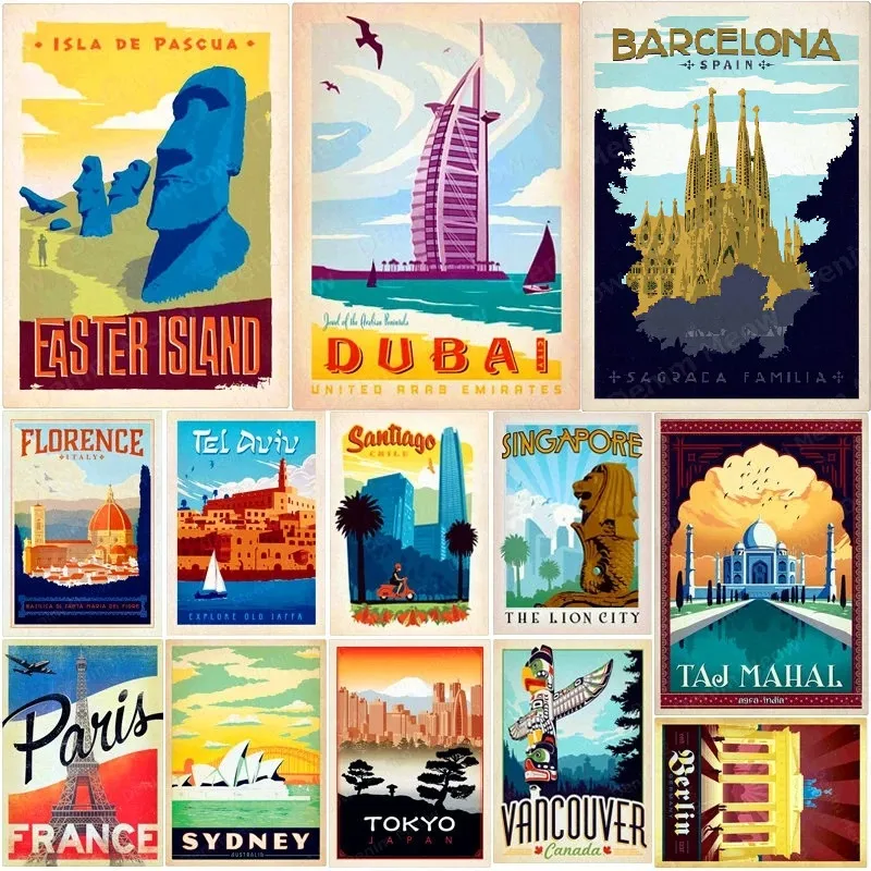 Singapore konstmålning Sydney Berlin Metal Signs Travel Cities Landscape Poster Bar Cafe Home Decor Dubai France Cairo Wall Art Personlig plack Storlek 30x20 W02