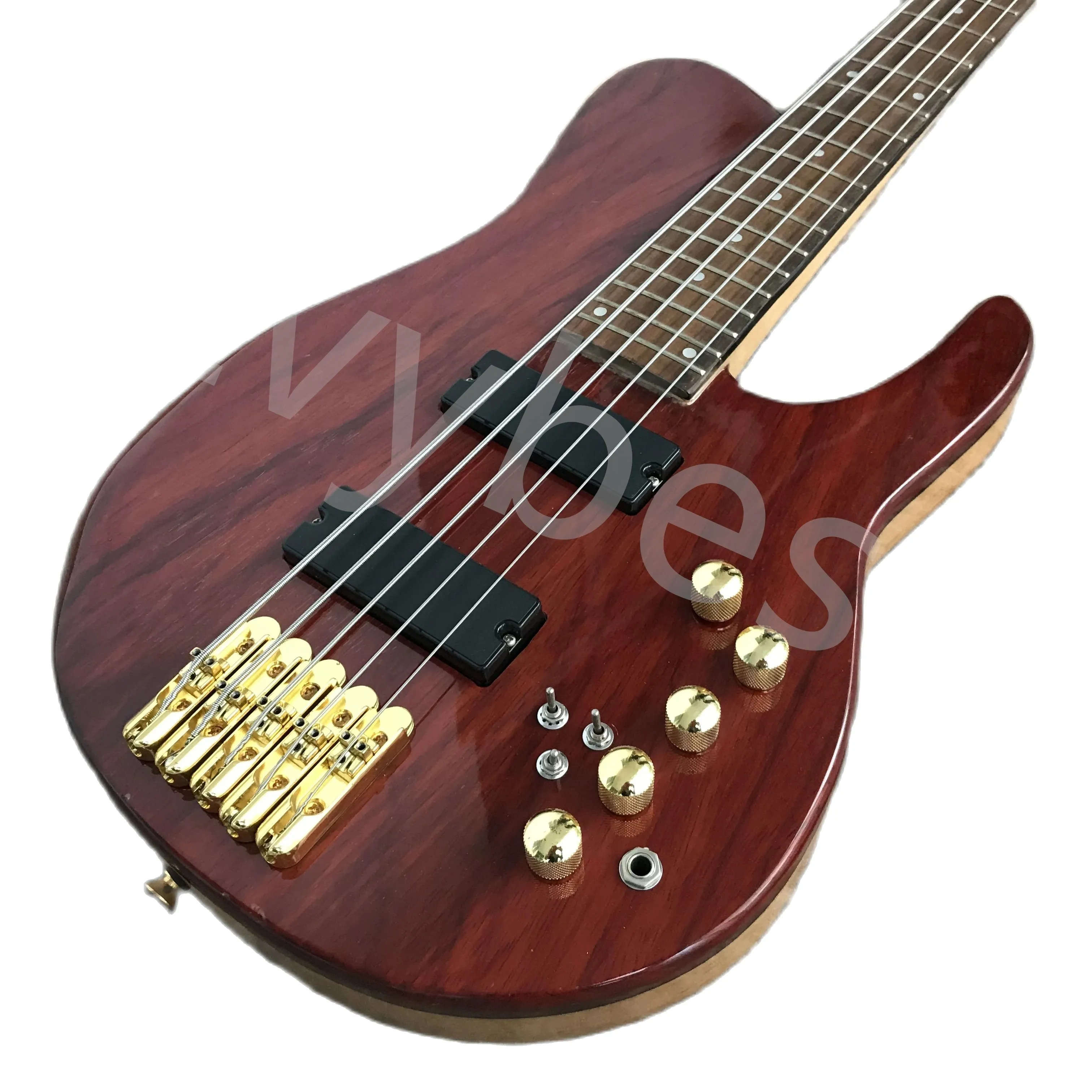 LVYBEST Electric Guitar Custom Shop Custom Bass 5 String Bass senaste stil Elm Body Anpassad fingerplatta inlagd och färg