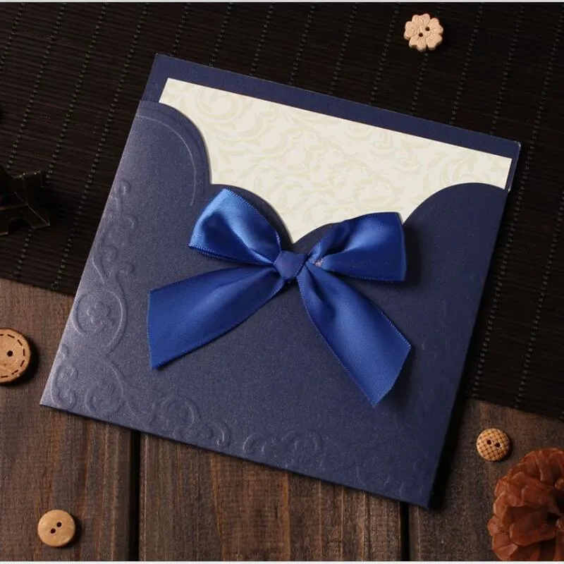 Greeting Cards Creative Party Wedding Birthday Business Invitations Blank Inside Page With Bowknot Souvenir For Guests 25pcs/lotGreeting