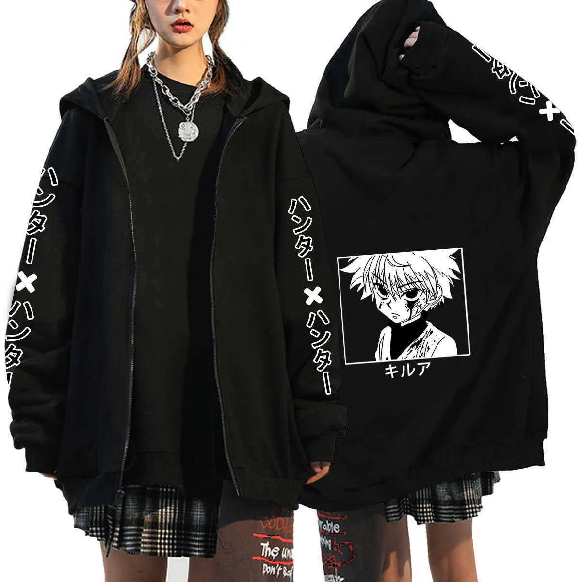 Sweats à capuche pour femmes Sweats Hunter X Hunter Killua Zoldyck Sweats à capuche zippés Streetwear Vestes grande taille Manteaux Manches longues Polaire Zipper Anime Hoodies L230213