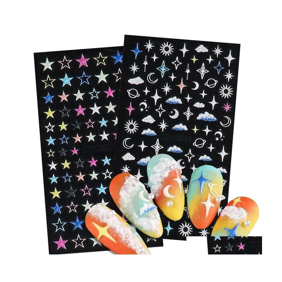 Autocollants Stickers 5D Stereo Relief Nails Art Colorf Love Star Moon Nail Back Glue Decal Manucure Accessoires Drop Delivery Health Be Dhazo