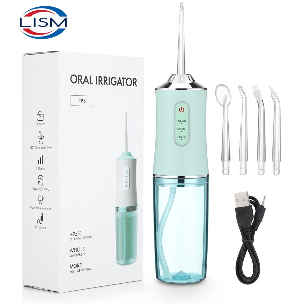 Other Oral Hygiene Irrigator Portable Dental Water Flosser USB Rechargeable Jet Floss Tooth Pick 4 Tip 220ml 3 Modes IPX7 1400rpm 230211