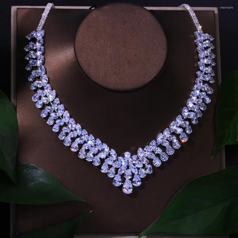 Chains Exaggeration White Stone Cubic Zirconia Choker Wedding Necklace For Bride CZ Big Statement Water Drop Crystal 2023