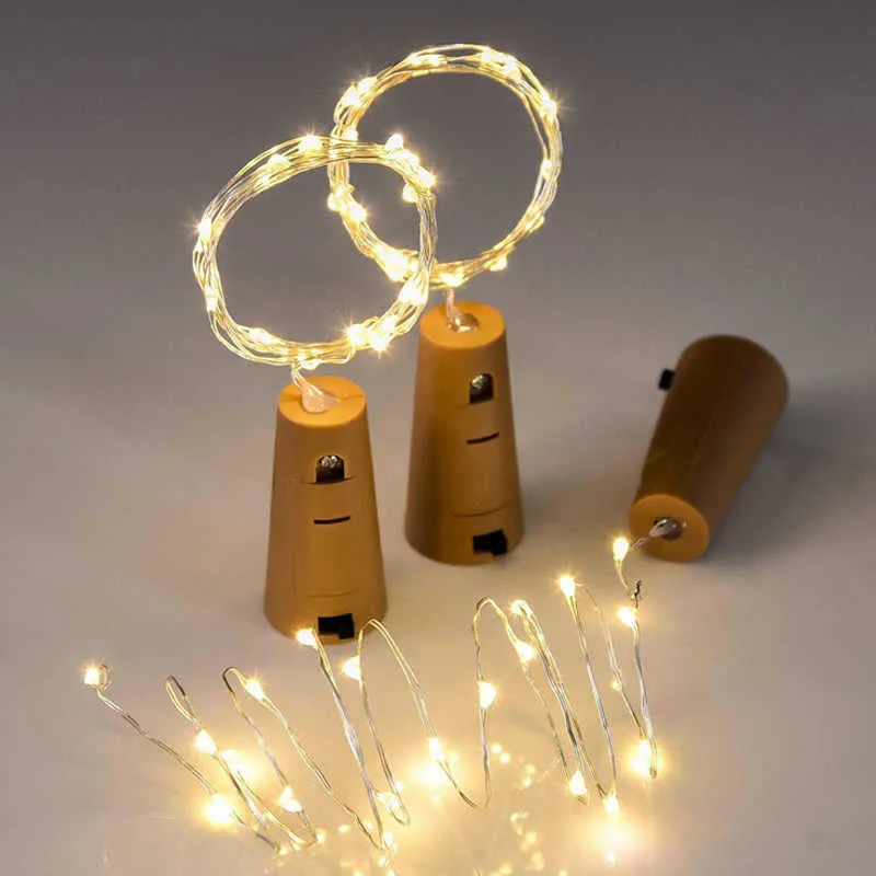 Weinflaschen-Lichterkette, Kork, 20 LEDs, batteriebetrieben, Mini-Kupferdraht-Flaschenlichter, DIY-Party-Dekoration, Weihnachten, Valentinstag, Hochzeit, USALIGHT