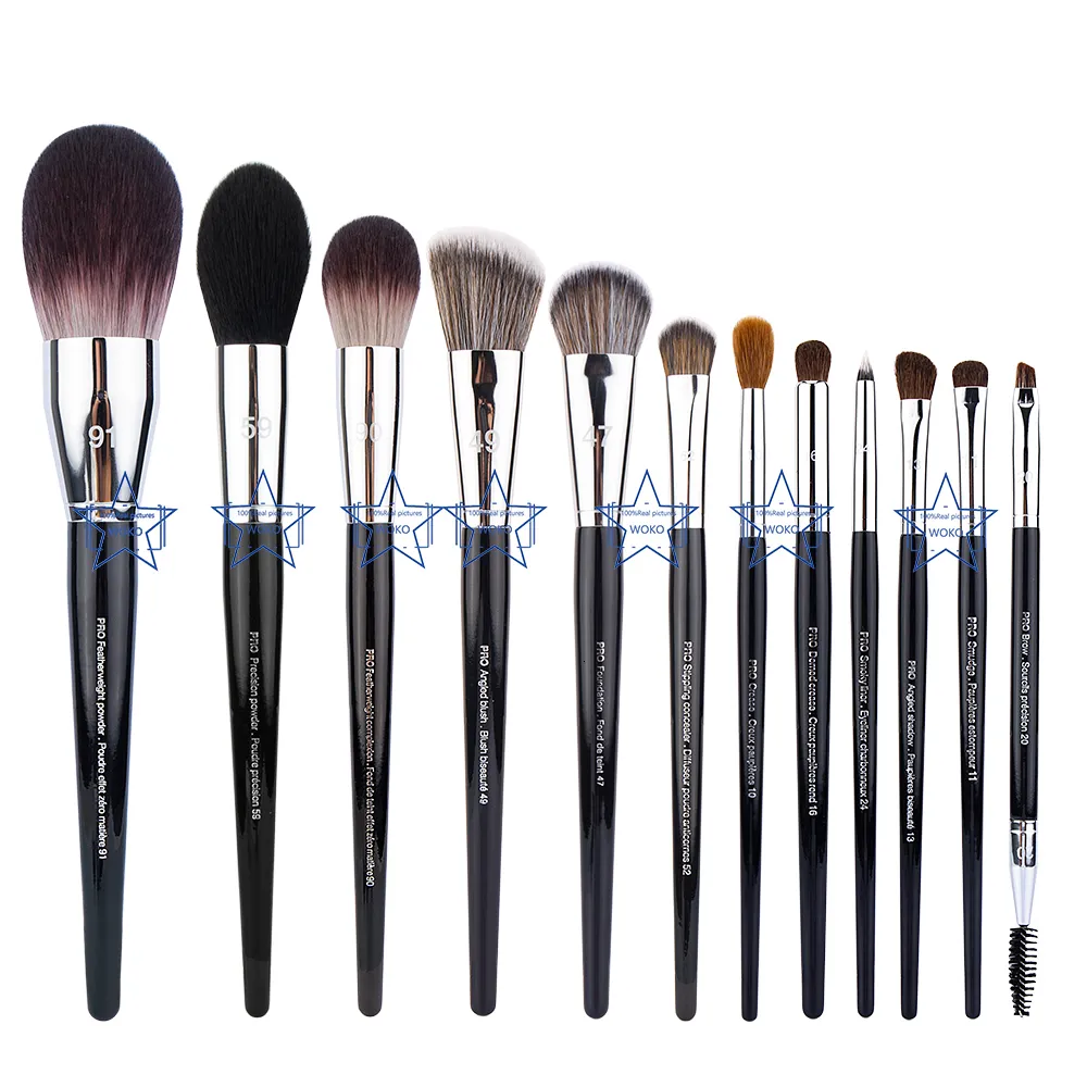 Ombretto 12pcs Makeup Powder Foundation Fondazione Blush Contour Bronzer Obello fumato Fumy Liner Eyelash Smuge Brush Profession Strumento Set 230211