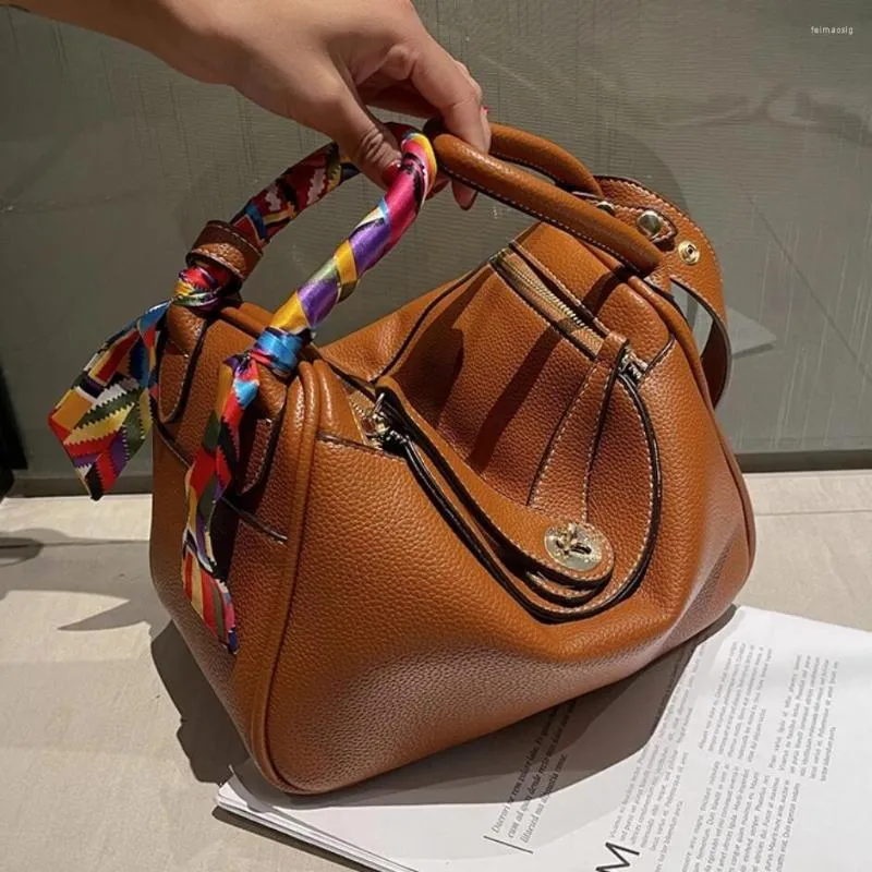 Evening Bags Ribbon Tote Bucket Bag 2023 Winter High-quality PU Leather Women's Designer Handbag Shoulder Messenger