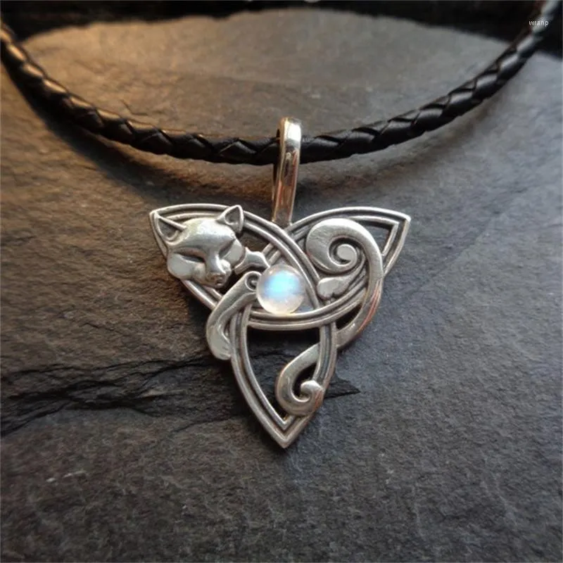 Pendant Necklaces Boho Style Celtic Knot Necklace Inlay Moonstone Silver Color Ladies Fashion Party Gift Jewelry Drop