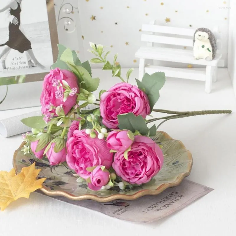 Dekorativa blommor Hållbara faux Peonies Anti-Fade Artificial Hushållsdekor Inget vatten behöver färskt falskt för bröllop