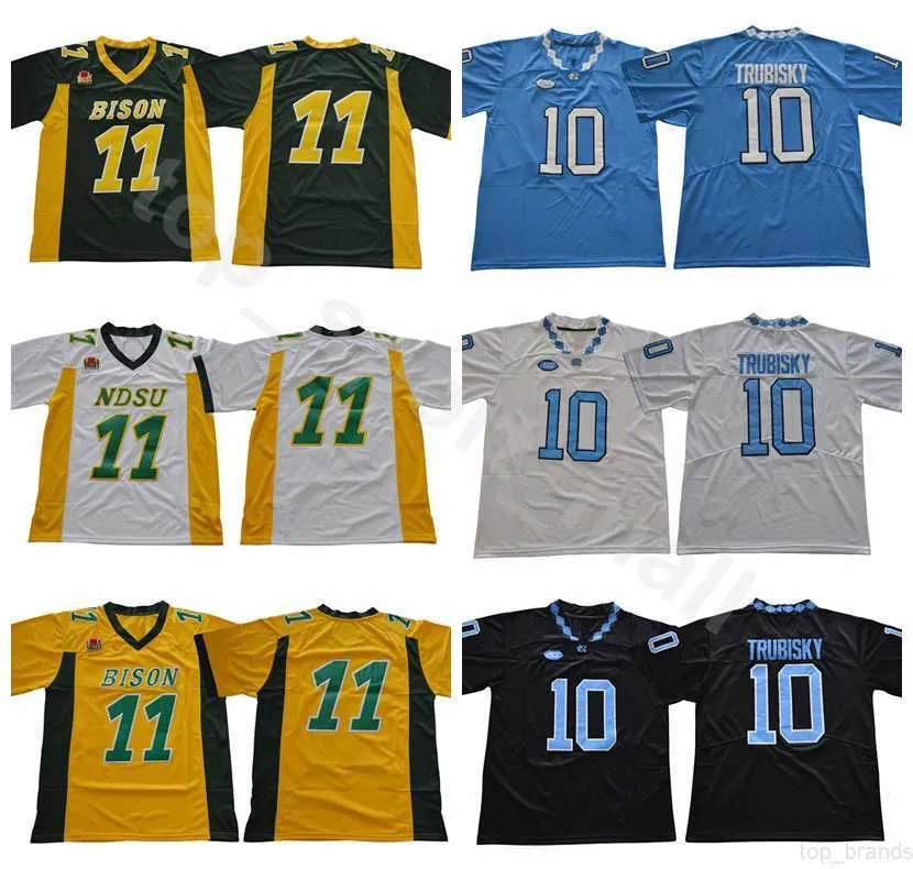 NDSU Bison College 11 Carson Wentz Jersey Hommes Caroline du Nord Tar Heels Football 10 Mitchell Trubisky Maillots UNC Noir Bleu Blanc Vert