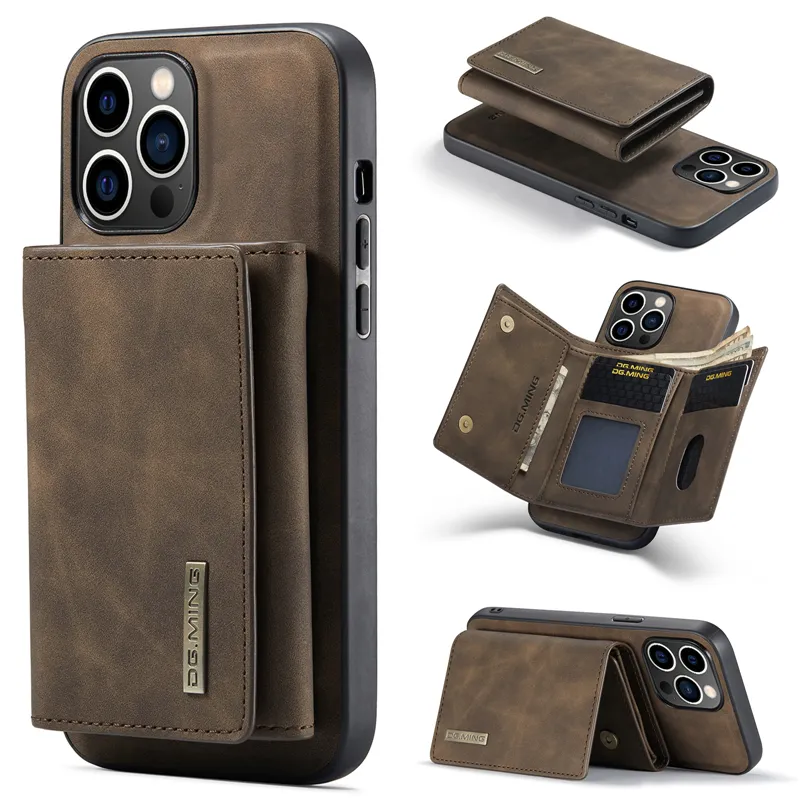 2 in 1 Detachable Magnetic Flip Phone Cases for iPhone 14 13 12 11 Pro Max XR XS 7 8 Plus SE2 SE3 Durable Multiple Card Slots Leather Wallet Kickstand Protective Shell
