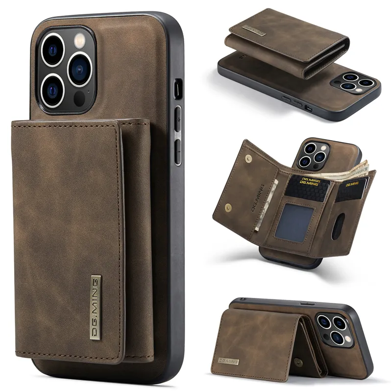 2 In 1 afneembare magnetische flip telefoonhoesjes voor iPhone 14 13 12 11 Pro Max XR XR XS 7 8 plus SE2 SE3 Duurzame meerdere kaartsleuven Lederen Wallet Standstand Beschermende schaal