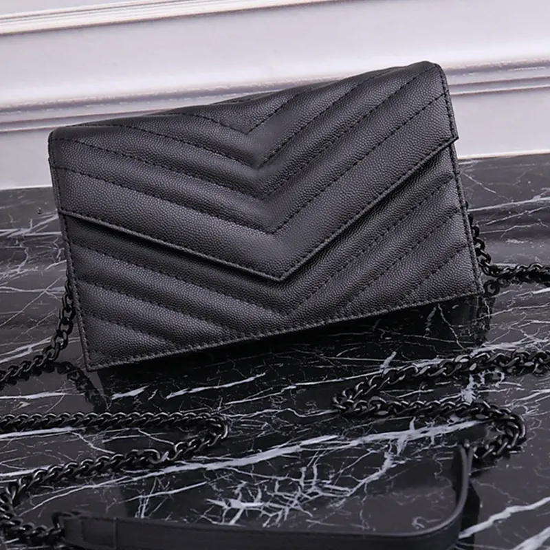 Bolso de diseñador de moda para mujer, bolso de hombro para mujer, bolso de mano, caja Original, cuerpo cruzado de cuero, cadena negra