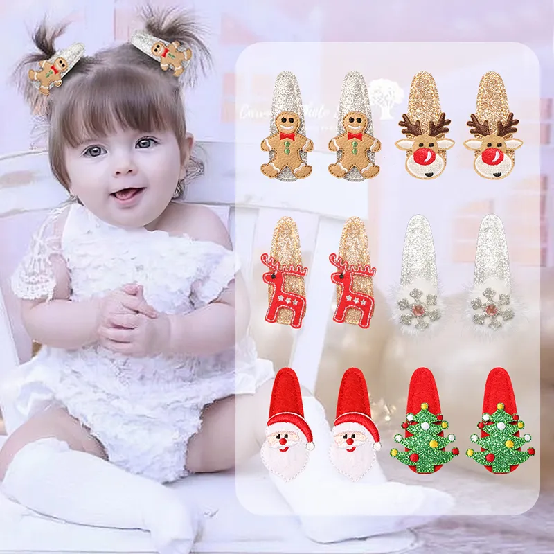 Sequins Christmas Hair Clips Children Cartoon Bangs BB Clip Party Decoration Hairpin New Year Gift Headwear