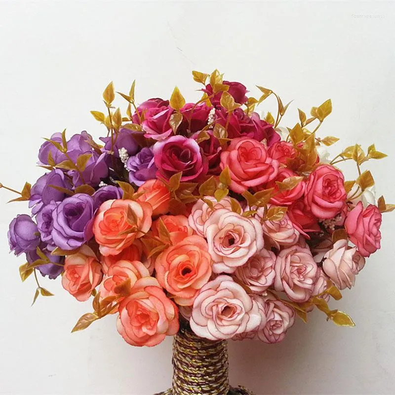 Dekorative Blumen 14 Köpfe/Strauß 30 cm Mini Rose Penoy Künstliche Blume Brautstrauß DIY Hochzeit Zuhause Weihnachtsdekoration Fake