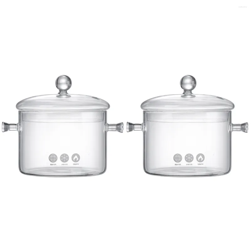 Bowls 2pcs Noodle Cooking Pot Glass Stewing Soup Stew With Lid Transparent Ramen Holder