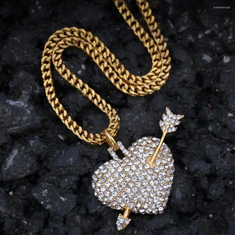 Kettingen 1 fashion mini -hart met pijl hangende ketting roestvrij staal volle ijsje strass rhinestones hiphop sieraden voor mannen vrouwen geschenken