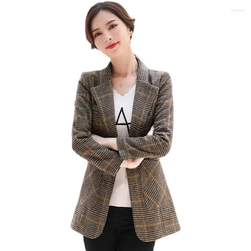 Women's Suits Female Elegant Small Suit Women 2023 Spring Autumn Add Size Plaid Top Coat Lady Slim All-match Woolen Casual Blazer OK1326