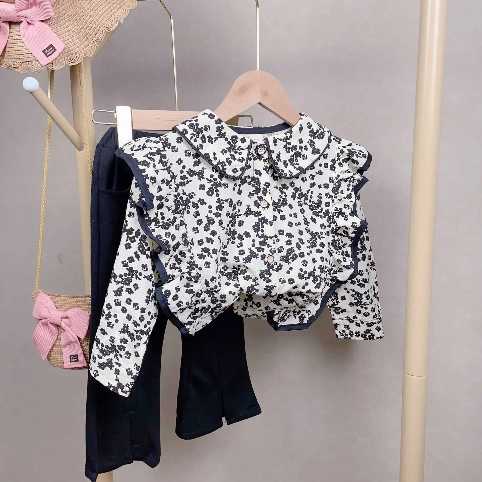 Vêtements LZH printemps nouveau bébé filles mignon à manches longues costume filles mode chemise florale pantalons Pcs ensembles enfants vêtements années