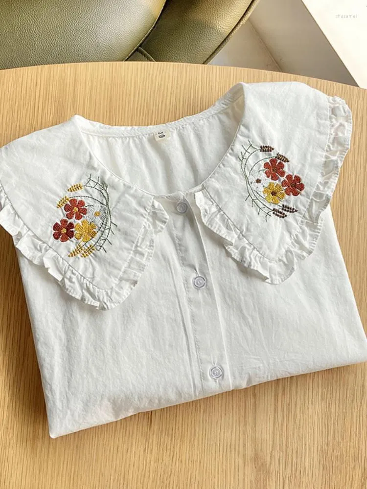 Women's Blouses Hsa Summer Women White Shirts Embroidery Short Sleeve Cotton Floral Lady Tops Female Clothing