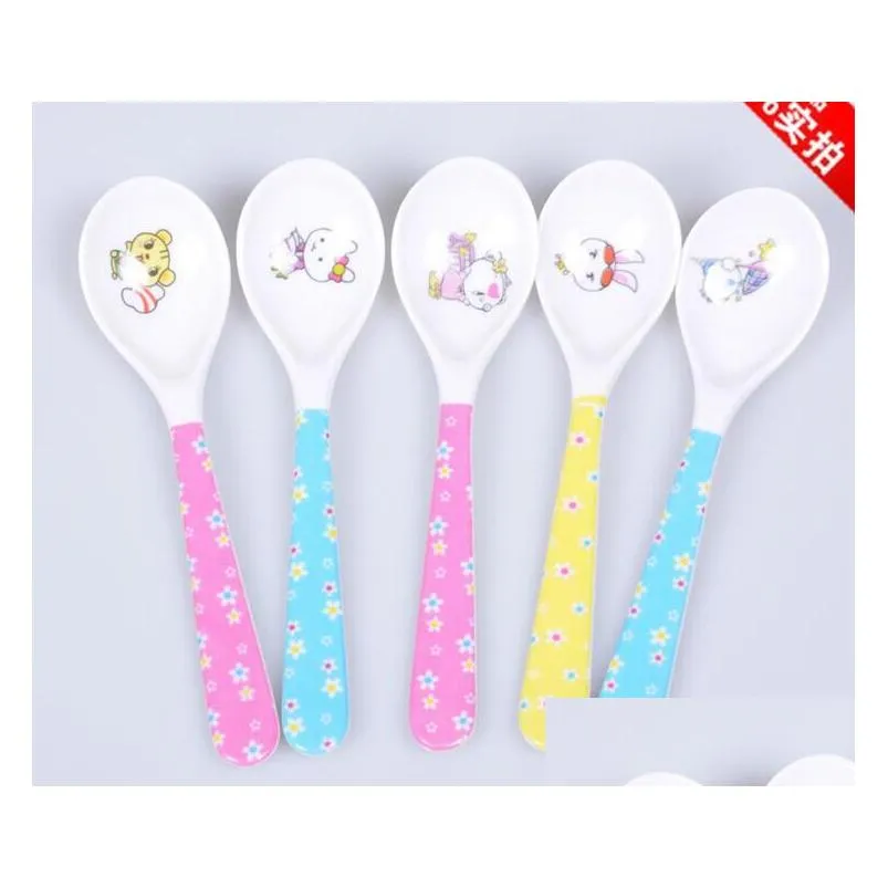 Spoons Wholesalebaby Spoon Children Melamine Material Tableware Colher Talheres Long Handled Mini Soup Colheres Ladle Drop Delivery Dhkhj