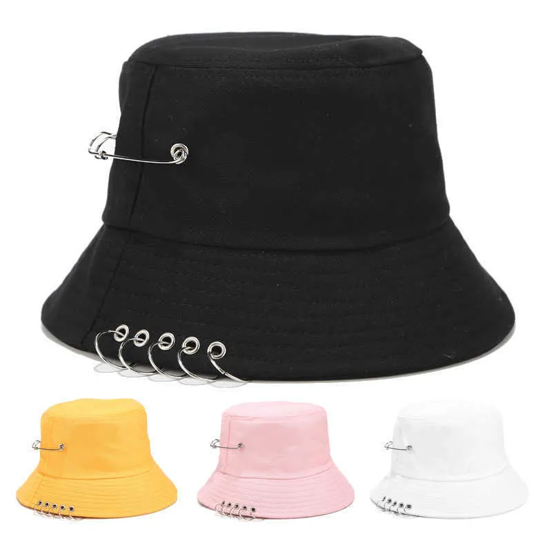 Wide Bim Hats Brosche Ring Harajuku Eimer Hut Männer und Frauen Unisex Pop Bob Outdoor Beach Sun Hut Mode Panama Mode Fischereifischer Hut R230214