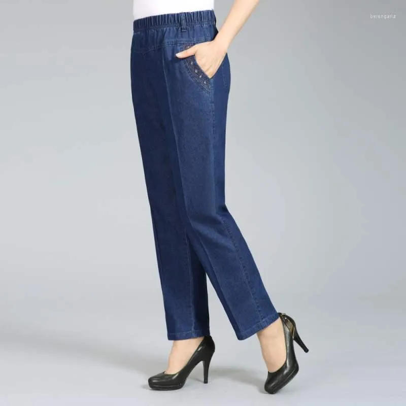 Jeans da donna eleganti 5XL a vita alta nove punti pantaloni in denim elastici madre dritti di grandi dimensioni primavera autunno femminili RH369
