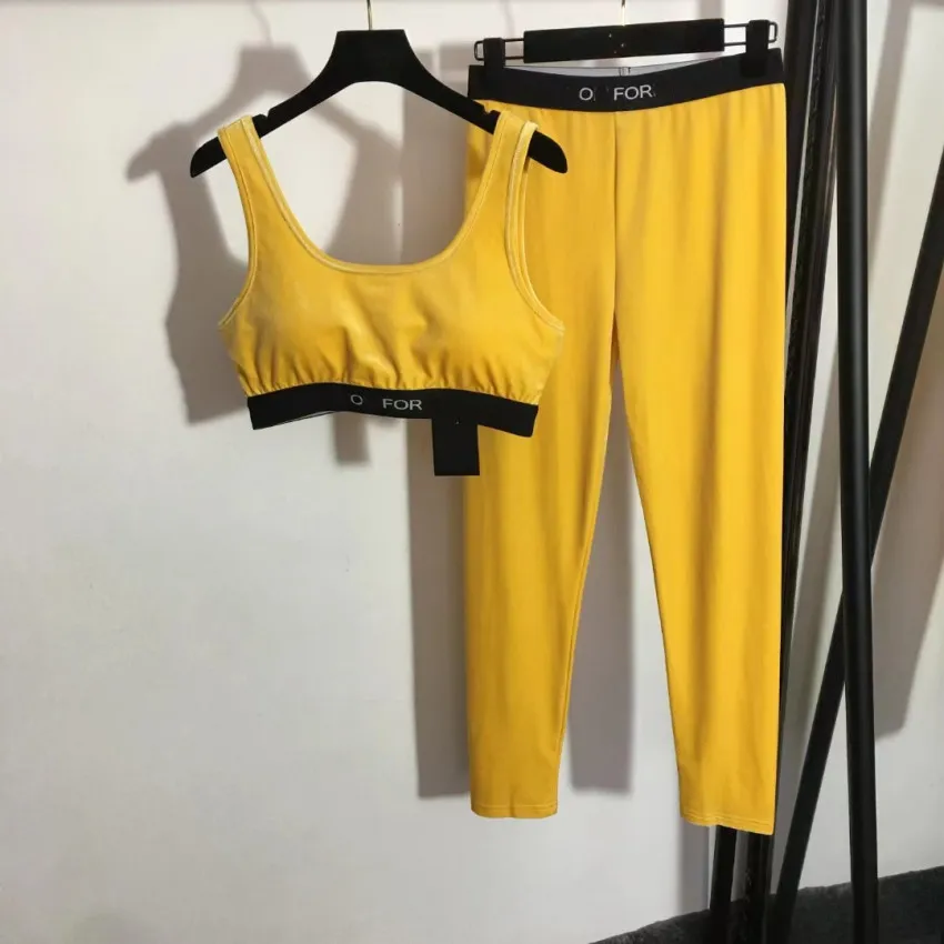 Designers Dam Tvådelade Byxor Causal Linne Byxor Sportdräkter Märke Bokstav Mode Set Sexiga Underkläder Bikini S XL