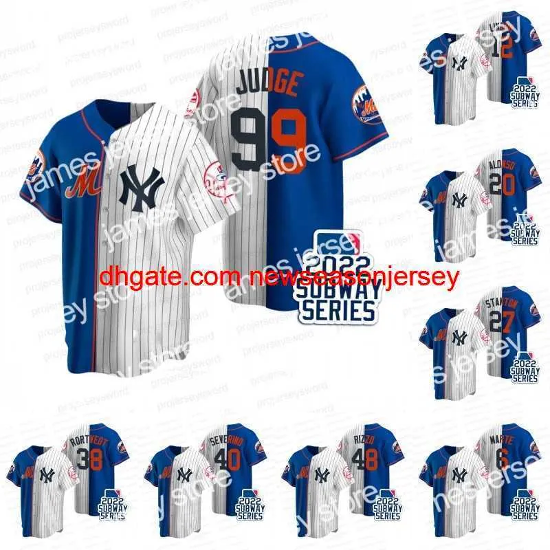 Maillots de baseball 2022 Subway Series Split Jersey Jacob deGrom Gerrit Cole Luis Severino Ben Rortvedt Josh Donaldson Giancarlo Stanton