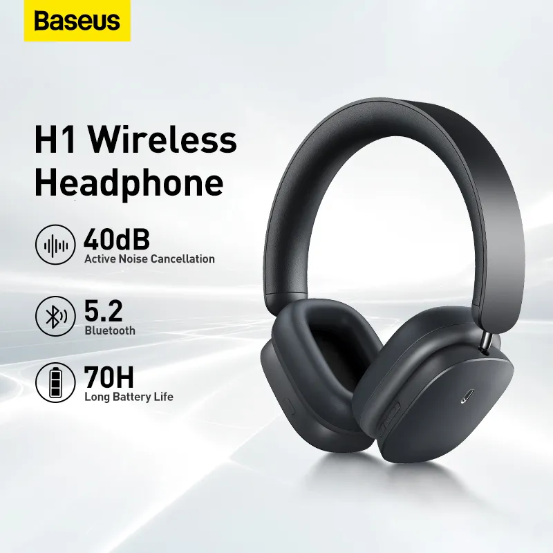 سماعات الهاتف الخليوي BASEUS H1 سماعات الرأس اللاسلكية الهجينة 40DB ANC 4 MIC ENC ENCPHONE Bluetooth 5 2 40 مم HIFI على سماعات الأذن 70H الوقت 230214