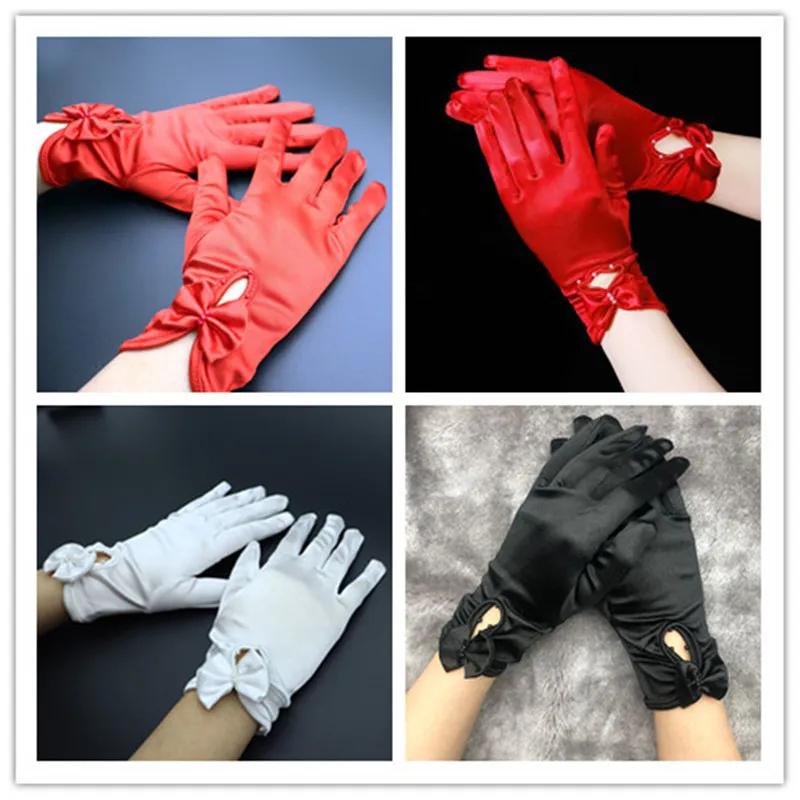 3pairs/Pack Party levererar middag Satinhandskar med Pearl Bow Women's Nightclub Solskyddshandskar Halloween Photography Bridal Wedding Gloves Evening Accessories