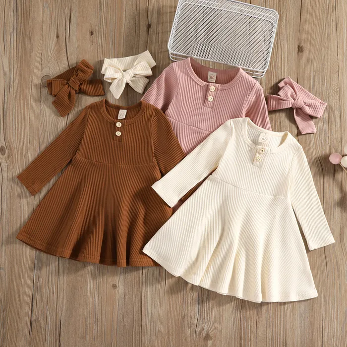 Girl's Dresses Ma Baby 6M4Y Infant Toddler Kids Girls Dress Soft Knitted Long Sleeve Button For Autumn Spring Clothing D35 230214